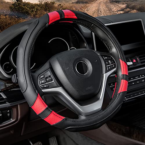 Achiou Black and Red Car Steering Wheel Cover Universal 15 inch...