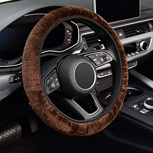 KAFEEK Elastic Long Microfiber Plush Steering Wheel Cover for...