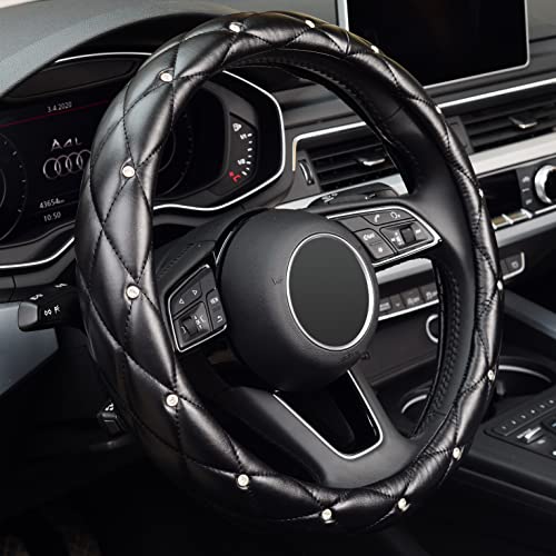 KAFEEK Diamond Soft Leather Steering Wheel Cover with Bling Bling...