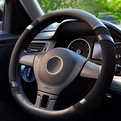 BOKIN Leather Steering Wheel Cover with Breathable Microfiber and...