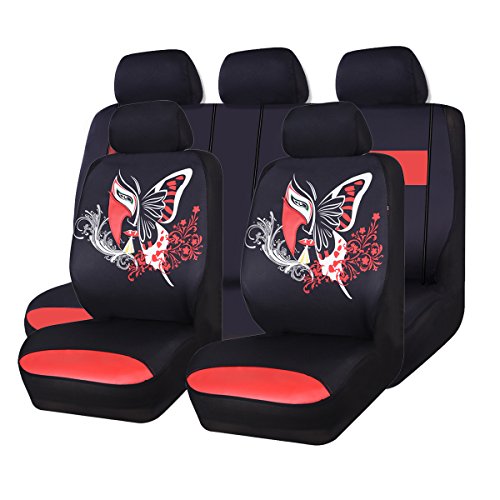 CAR PASS Red Leather & Gaberdine Butterfly Inspiration Car Seat...
