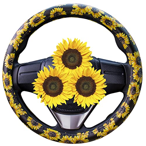 1. Evankin Sunflower Steering Wheel Cover for Women