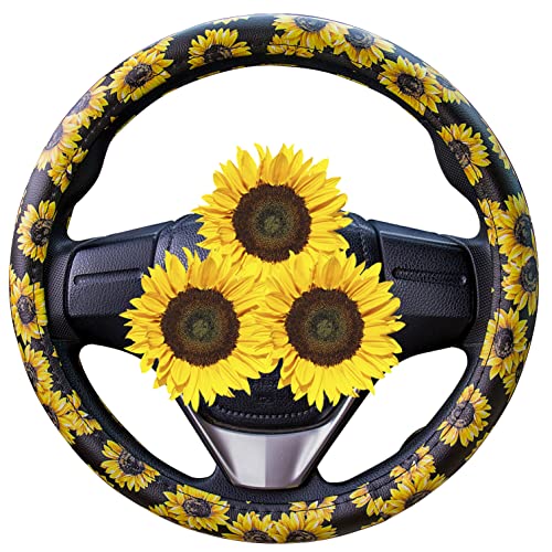 Evankin Sunflower Steering Wheel Cover Cute and Handmade ,Leather...