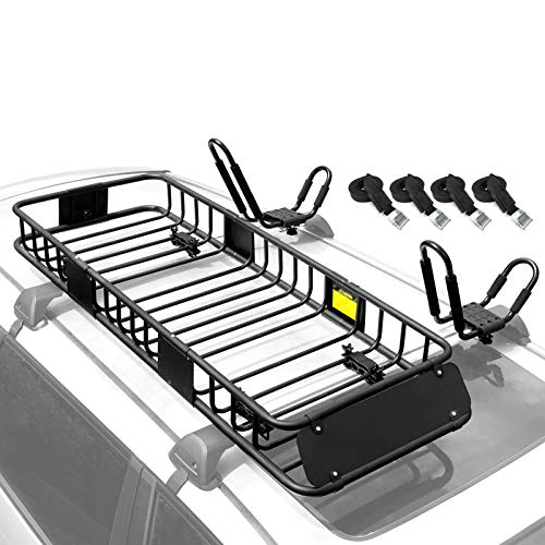 XCAR 64'x23'x6' Roof Rack Rooftop Cargo Basket + Kayak Rack...