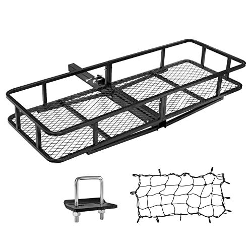 FIERYRED Folding Cargo Carrier Luggage Basket Trailer Hitch Cargo...