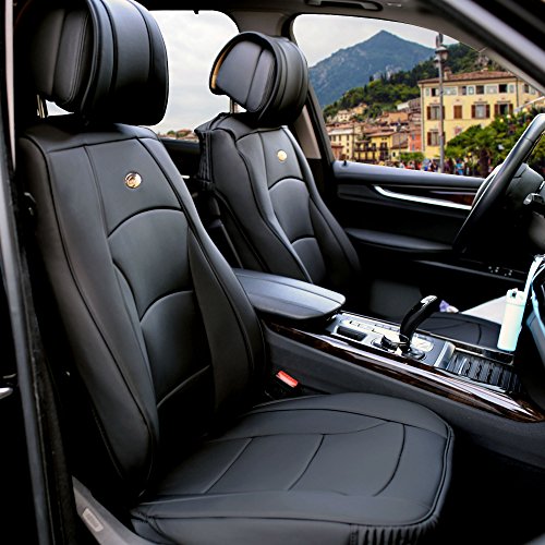 FH Group Car Seat Covers Front Set Solid Black Faux Leather Seat...
