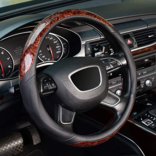 KAFEEK Wood Grain Steering Wheel Cover, Universal 15 inch,...