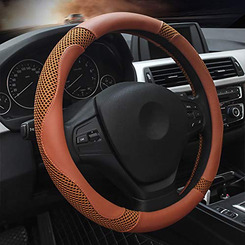 Brown Microfiber Leather Car Steering Wheel Cover, Universal...