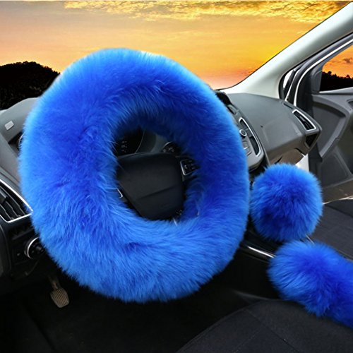 4. Winter Fashion Blue Fuzzy Steering Wheel Cover
