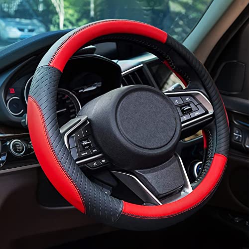 ZATOOTO Car Steering Wheel Cover - Red Black Microfiber Leather...