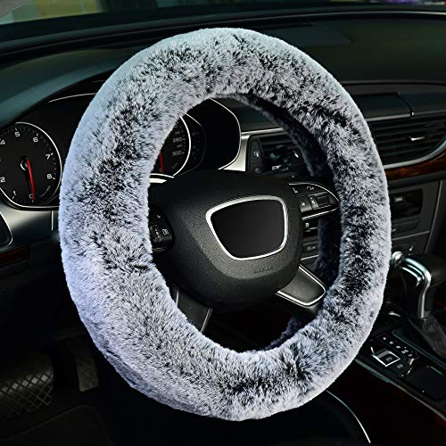 1. KAFEEK Frost White Fuzzy Steering Wheel Cover