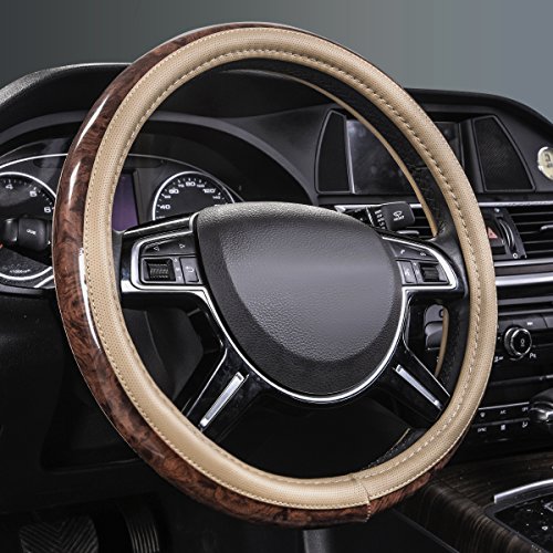 CAR PASS Wood Grain Microfiber Leather Steering Wheel Cover,...